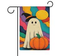 Bandiera da giardino con fantasmi e zucche, in iuta su entrambi i lati, 30,5 x 45,7 cm