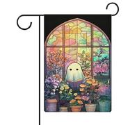 Bandiera da giardino con fantasmi in vetro colorato, con scritta "Ghost Reading A Book", per vacanze stagionali, su entrambi i lati, 30,5 x 45,7 cm