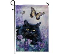 Bandiera da giardino con farfalla a forma di gatto, decorazione floreale primaverile estiva per la casa, decorazione per esterni, decorazione per prato, bandiera vibrante su entrambi i lati, perfetta
