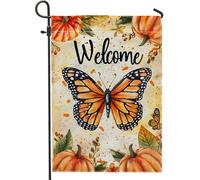 Bandiera da giardino con farfalla autunnale, bandiera di benvenuto arancione monarca, bandiera di benvenuto su entrambi i lati in iuta per esterni, decorazione per prato 30,5 x 45,7 cm