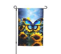 Bandiera da giardino con farfalla blu girasole, bandiera da giardino stampata bifacciale, graziose bandiere rustiche per decorazioni da esterno, 12 x 18 pollici