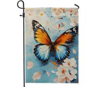 Bandiera da giardino con farfalla blu primaverile, striscione floreale vivace per la casa, bandiera da cortile in iuta su entrambi i lati, per decorazione esterna del prato, 30,5 x 45,7 cm