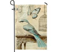 Bandiera da giardino con farfalla blu uccello, striscione decorativo per esterni, decorazione estiva per la casa, decorazione per prato, bandiera rustica su entrambi i lati, 30,5 x 45,7 cm