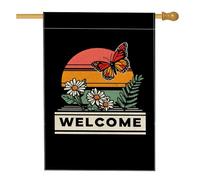 Bandiera da giardino con farfalla di benvenuto, decorazione floreale nera per esterni, bandiera in iuta su entrambi i lati per la primavera e l'estate, decorazione per la casa, striscione per prato