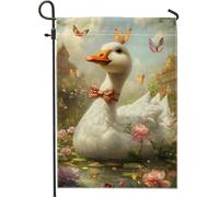 Bandiera da giardino con farfalla e anatra, motivo floreale bianco con cigni, decorazione per la casa, stile vintage, double face, per esterni, cortile, feste, prato, 30,5 x 45,7 cm