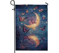 Bandiera da giardino con farfalla e luna, bandiera decorativa da giardino blu notturna, doppia faccia decorazione per la casa all'aperto per primavera estate, decorazione per prato e cortile, 30,5 x