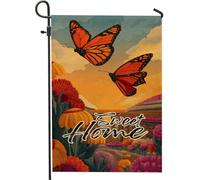 Bandiera da giardino con farfalla monarca, striscione floreale arancione vibrante per la casa, decorazione per prato esterno su entrambi i lati, perfetta per primavera estate, stile ispirato alla