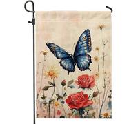 Bandiera da giardino con farfalla primaverile ed estate, blu, monarca farfalla floreale, decorazione per la casa all'aperto, doppia tela decorazione da giardino per prato e cortile 30,5 x 45,7 cm