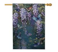 Bandiera da giardino con farfalla viola, bandiera floreale con glicine per esterni, bandiera da cortile in iuta su entrambi i lati, per primavera estate e decorazione per la casa, 71 x 101 cm