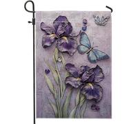 Bandiera da giardino con farfalla viola iris, decorazione floreale per la casa all'aperto, bandiera su entrambi i lati in iuta per cortile, decorazione stagionale per prato 30,5 x 45,7 cm
