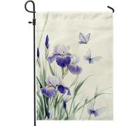 Bandiera da giardino con farfalla viola iris, elegante decorazione floreale per prato esterno, decorazione da giardino su entrambi i lati, 30,5 x 45,7 cm
