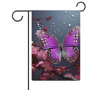 Bandiera da giardino con farfalla viola prugna su entrambi i lati, 30,5 x 45,7 cm, bandiera verticale in lino, bandiere per la casa durevoli per feste decorative all'aperto
