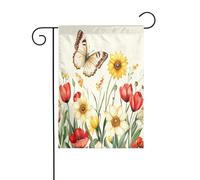 Bandiera da giardino con farfalle e girasoli, tulipani 30 x 45 cm, verticale su entrambi i lati, decorazione per casa colonica