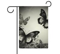 Bandiera da giardino con farfalle grigie nere su entrambi i lati, 30,5 x 45,7 cm, bandiera verticale in lino, bandiere per la casa durevoli per feste decorative all'aperto