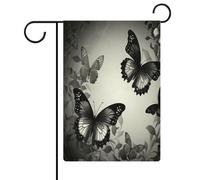 Bandiera da giardino con farfalle nere e grigie, cartello di benvenuto, striscione su entrambi i lati, piccole bandiere personalizzate per piscina, cortile, decorazione da parete per la casa, 32 x 47