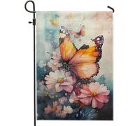 Bandiera da giardino con farfalle primaverili ed estive, bandiera arancione monarca con farfalla floreale per esterni, decorazione per esterni su entrambi i lati, per la casa e il giardino, 30,5 x