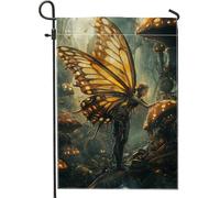 Bandiera da giardino con farfalle primaverili ed estive, monarca arancione, decorazione per la casa e il giardino, in iuta su entrambi i lati, decorazione per prato all'aperto, stile fiaba, 30,5 x