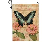 Bandiera da giardino con farfalle primaverili ed estive, motivo floreale con farfalle turchesi, bandiera decorativa per esterni, in iuta su entrambi i lati, per decorare il prato e le vacanze, 30,5 x