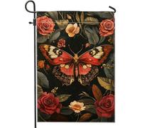 Bandiera da giardino con farfalle rosse primaverili ed estive, striscione vintage floreale per la casa, elegante bandiera da giardino in iuta su entrambi i lati, per decorazione esterna del prato