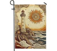 Bandiera da giardino con faro al tramonto, decorazione nautica arancione caldo per l'estate, striscione artistico su entrambi i lati in iuta da cortile per decorazione esterna del prato 30,5 x 45,7 cm