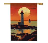 Bandiera da giardino con faro al tramonto, striscione decorativo costiero arancione, bandiera su entrambi i lati per cortile in iuta per la decorazione estiva all'aperto del prato 71 x 101 cm