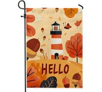 Bandiera da giardino con faro autunnale, decorazione con foglie autunnali arancioni, striscione in iuta su entrambi i lati, per decorazione esterna del prato, 30,5 x 45,7 cm
