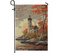 Bandiera da giardino con faro autunnale, foglie d'acero arancione, striscione decorativo per la casa, bandiera su entrambi i lati, decorazione stagionale per esterni, 30,5 x 45,7 cm