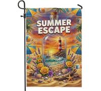 Bandiera da giardino con faro, conchiglia tropicale estiva palla da spiaggia gialla su entrambi i lati, piccola bandiera da giardino per esterni, patio, prato, portico anteriore, balcone, 30,5 x 45,7