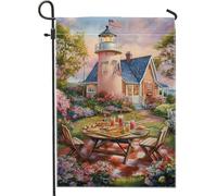 Bandiera da giardino con faro costiero, bandiera decorativa per la casa, in tessuto su entrambi i lati, per decorazioni estive all'aperto, barbecue, feste, prato, 30,5 x 45,7 cm