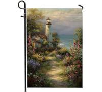 Bandiera da giardino con faro costiero, bandiera decorativa per sentieri floreali vivaci per la casa, bandiera da cortile in iuta su entrambi i lati, per decorazione esterna del prato, 30,5 x 45,7 cm