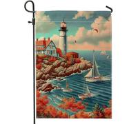 Bandiera da giardino con faro costiero, bandiera nautica blu decorativa per la casa, bandiera da cortile in tessuto su entrambi i lati, per decorazione estiva all'aperto del prato, 30,5 x 45,7 cm