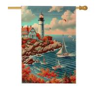 Bandiera da giardino con faro costiero, bandiera nautica blu decorativa per la casa, bandiera da cortile in tessuto su entrambi i lati, per decorazione estiva all'aperto del prato, 71 x 101 cm