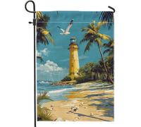 Bandiera da giardino con faro costiero, decorazione blu tropicale sul mare, striscione decorativo estivo su entrambi i lati, decorazione per esterni, spiaggia, casa, regalo, decorazione per prato
