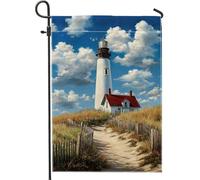 Bandiera da giardino con faro costiero, decorazione con scena da spiaggia e cielo, striscione su entrambi i lati, decorazione estiva per la casa all'aperto, bandiera da cortile in stile nautico, 30,5