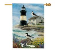 Bandiera da giardino con faro costiero, onde blu sul mare, decorazione per la casa e il giardino, bandiera da cortile in tessuto su entrambi i lati, decorazione estiva per esterni, 71 x 101 cm