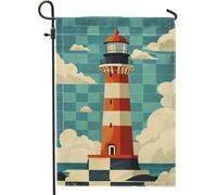Bandiera da giardino con faro costiero, striscione decorativo per la casa nautica a righe rosse e bianche, bandiera da giardino in iuta su entrambi i lati, decorazione estiva per esterni, 30,5 x 45,7