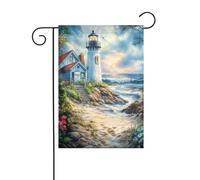 Bandiera da giardino con faro da spiaggia, 12x18, verticale, bifacciale, decorazione per esterni per le vacanze in stile fattoria.