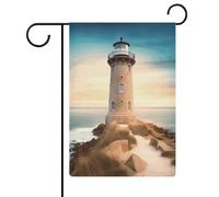 Bandiera da giardino con faro da spiaggia su entrambi i lati, 30,5 x 45,7 cm, bandiera verticale in lino, bandiere per casa durevoli per feste decorative esterne