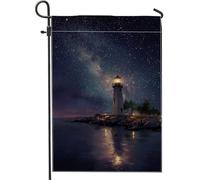 Bandiera da giardino con faro del cielo notturno, decorazione blu costiera su entrambi i lati, decorazione rustica per esterni, per casa e feste, 30,5 x 45,7 cm