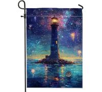 Bandiera da giardino con faro della notte stellata, striscione decorativo per la casa con meduse colorate, bandiera rustica su entrambi i lati, per decorazione esterna del prato, 30,5 x 45,7 cm