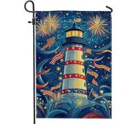 Bandiera da giardino con faro dell'Indipendenza, stelle e strisce rosse e blu, decorazione estiva per esterni, striscione su entrambi i lati per decorazione del prato per le vacanze 30,5 x 45,7 cm