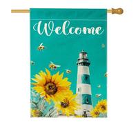Bandiera da giardino con faro di girasole di benvenuto, striscione floreale per la casa, decorazione per la casa su entrambi i lati, per feste estive, prato, 71 x 101 cm