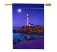 Bandiera da giardino con faro estivo, bandiera viola al chiaro di luna costiera decorazione per la casa, bandiera da giardino in iuta su entrambi i lati, decorazione per prato esterno, 71 x 101 cm