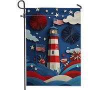 Bandiera da giardino con faro patriottico, rosso, blu, bianco, stelle a strisce, decorazione per la casa e il giardino, bandiera decorativa da cortile su entrambi i lati, bandiera commemorativa per il
