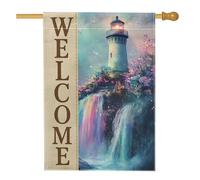 Bandiera da giardino con faro primaverile ed estate, multicolore cascata floreale benvenuto decorazione per la casa, bandiera in iuta su entrambi i lati, decorazione per giardino per vacanze