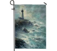 Bandiera da giardino con faro, rocce oceaniche nautiche estive blu su entrambi i lati, decorative per esterni, portico, prato, patio, terrazza, 30,5 x 45,7 cm
