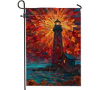 Bandiera da giardino con faro vibrante, bandiera costiera rossa e arancione, bandiera da cortile in juta, decorazione estiva per esterni, 30,5 x 45,7 cm