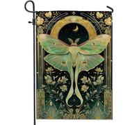 Bandiera da giardino con fasi lunari, striscione verde mistico per prato, decorazione da giardino su entrambi i lati, decorazione da giardino per primavera estate e esterni, 30,5 x 45,7 cm