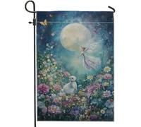 Bandiera da giardino con fata al chiaro di luna, bandiera decorativa per esterni con coniglio, bandiera a doppia faccia per la primavera e l'estate, decorazione per la casa, 30,5 x 45,7 cm