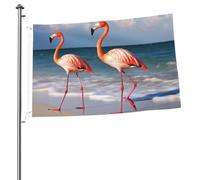 Bandiera da giardino con fenicottero che cammina sulla spiaggia, 0,6 x 0,9 m, stampa su entrambi i lati, bandiera da giardino per esterni, bandiere per vacanze, banner regalo con occhielli sfondo